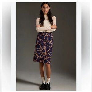 Anthropologie Navy and Gold Chain Pencil Skirt